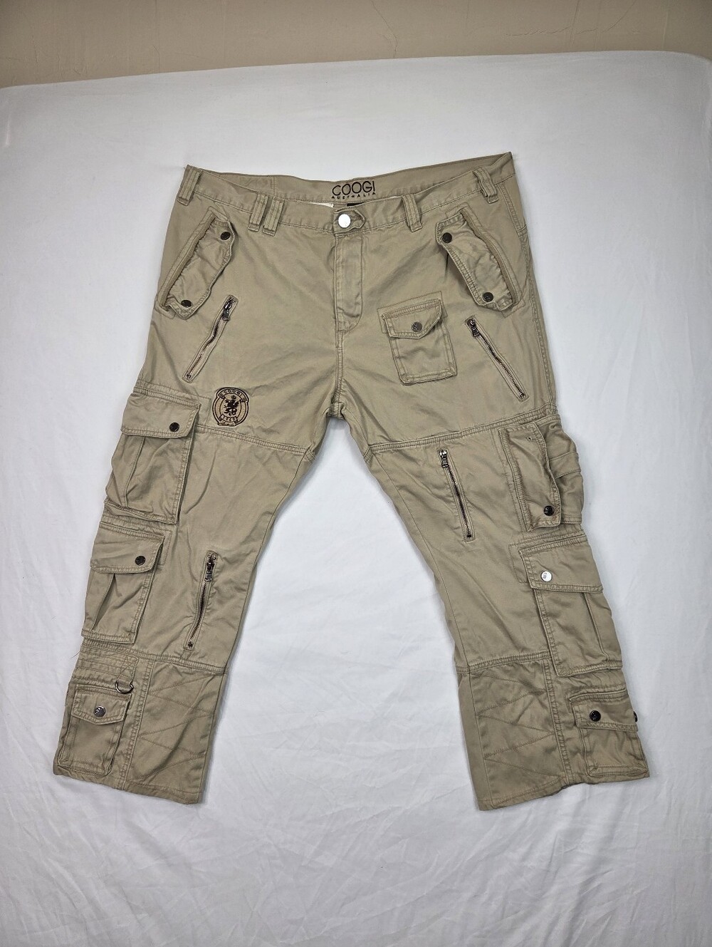 COOGI Australia Cargo Pants Mens 42 Beige Utility Cropped Y2K Streetwear